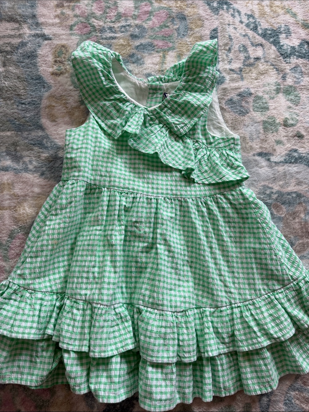 Girls Green Gingham Ruffle Dress